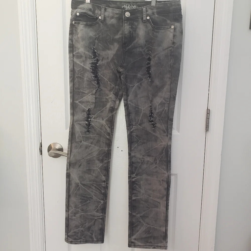 Do Denim Distressed Charcoal Grey Acid Wash Jeans